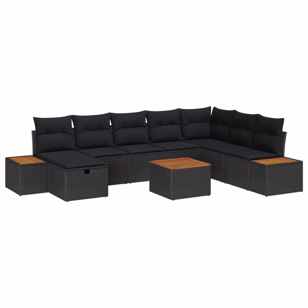 Set Divano da Giardino a L vidaXL 9 pz Nero con Cuscini e Tavolino in Polyrattan e Metallo – 2
