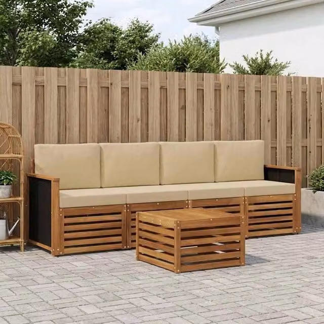 Set di divani da esterno 5 pz Naturale e Beige 3383984