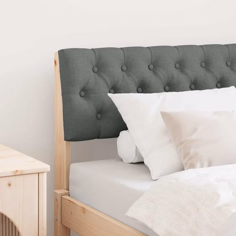 Testiera imbottita vidaXL in pino massello e tessuto, Grigio scuro, L: 90 cm