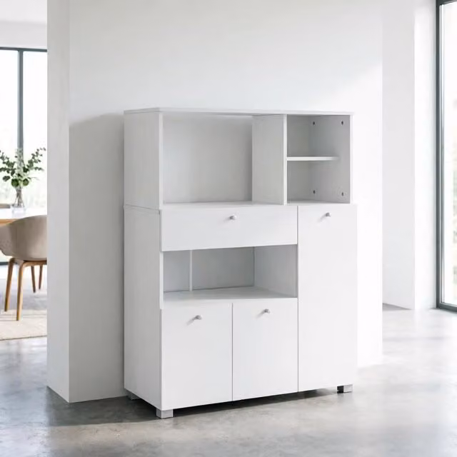 Mobile da cucina con vano per microonde due armadietti quattro nicchie e cassetto bianco 90 × 40 × 120 cm
