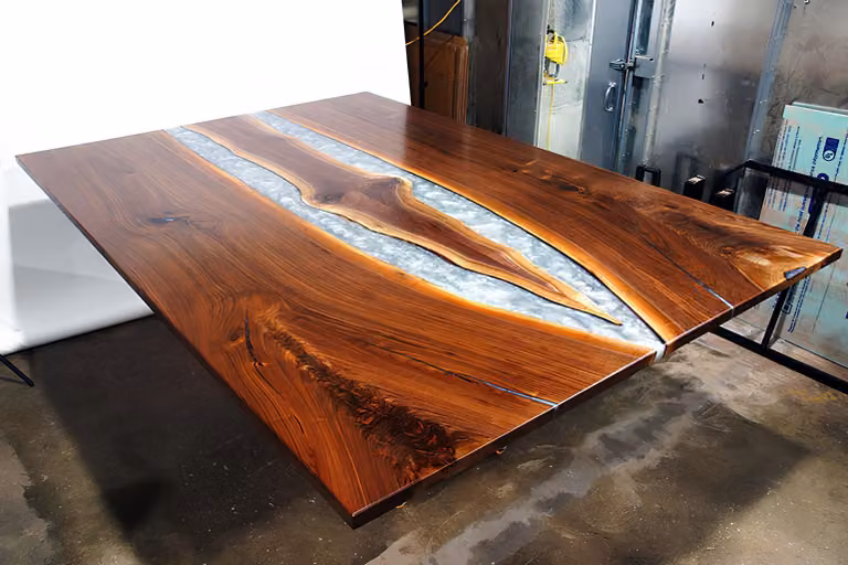 Epoxid harz esstisch echtes holz massive möbel wasserfall epoxy tisch giessharz