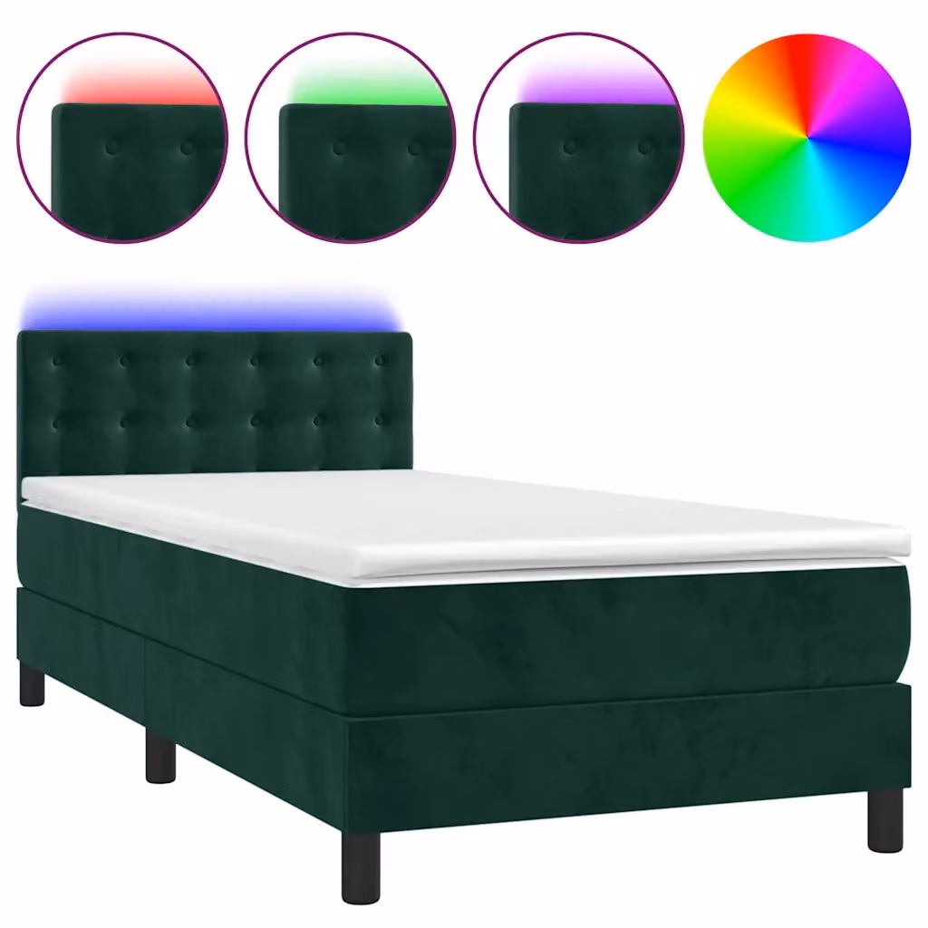 Letto a Molle con Materasso e LED vidaXL in Velluto Verde Scuro, L 80 cm x P 200 cm – 2