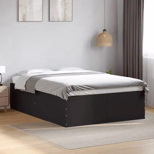 Letto con contenitore e doghe in legno nero vidaXL 140 x 190 cm – 1