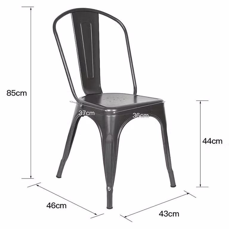 Sedie in metallo - Set di 4 sedie impilabili per sala da pranzo - Con schienale - Adatte per cucina, giardino, bar, caffè, ristorante - Grigio scuro