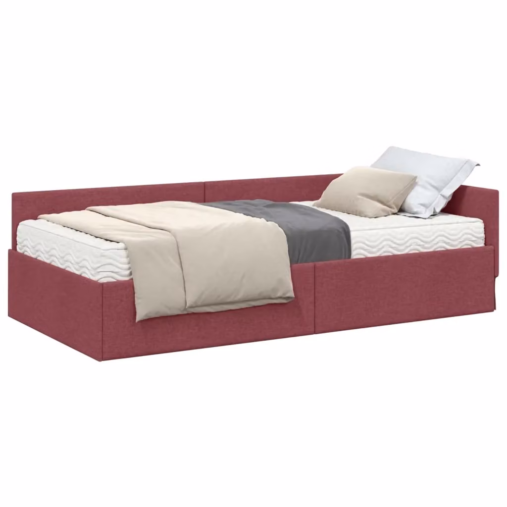 vidaXL Struttura Letto Angolare con 2 Materassi in Schiuma, Colore Rosso, L/P/H: 200 x 80 x 57 cm – 2