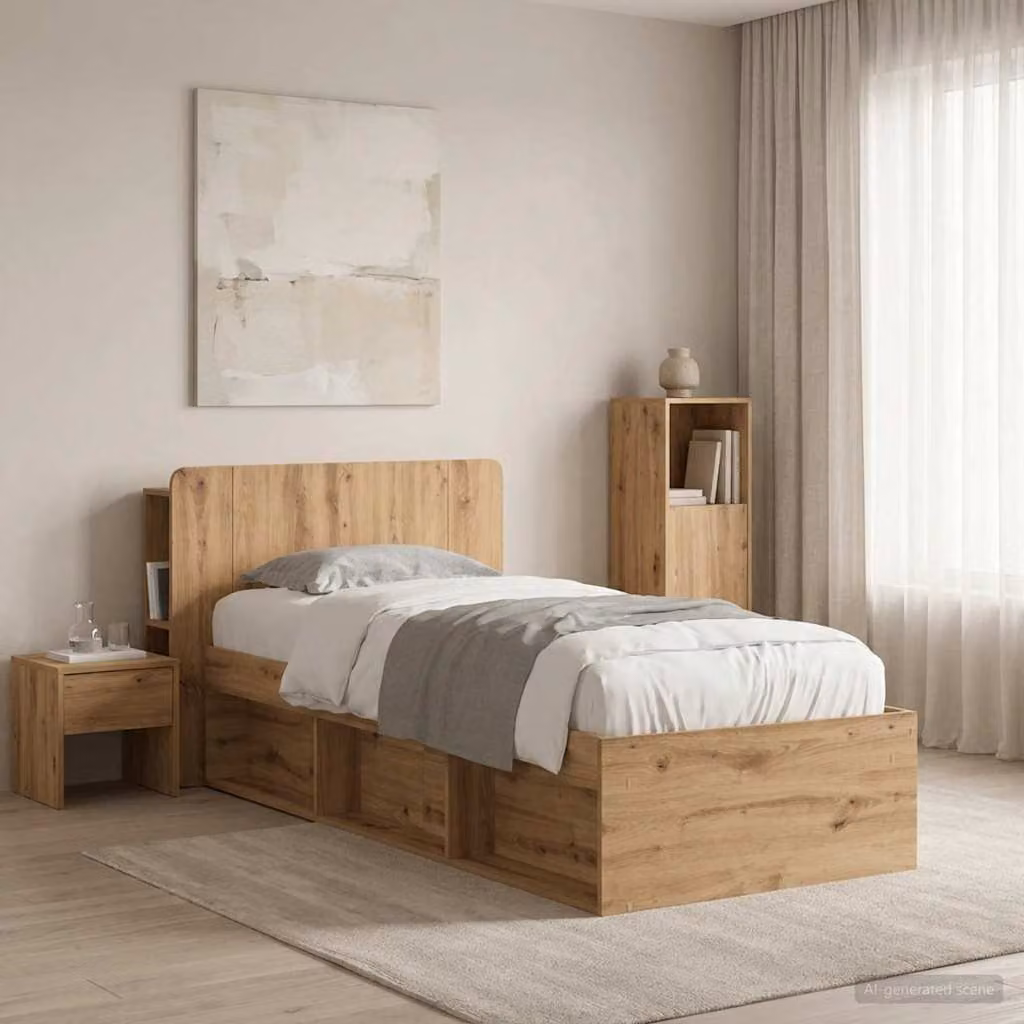 Testata del letto vidaXL in legno ingegnerizzato marrone con ripiano integrato, L: 80 cm, P: 18,5 cm, H: 95 cm