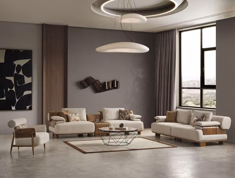Elegante Beige Wohnzimmer Sitzgarnitur Moderne 2x 3-Sitzer Sessel
