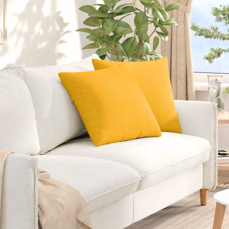 Set di 2 cuscini da divano quadrati vidaXL in velluto a coste giallo, L 50 cm x P 50 cm con fodera rimovibile
