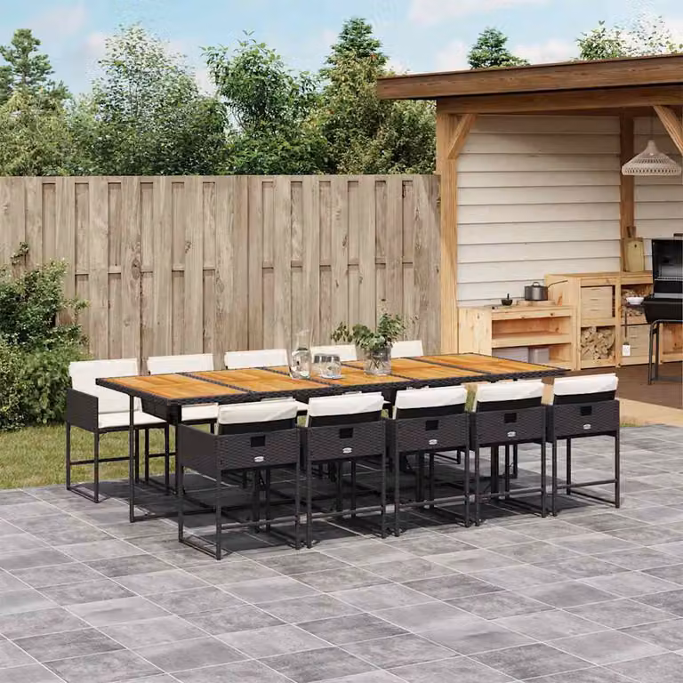 vidaXL Set da Pranzo da Giardino 11 pz in Polyrattan e Legno di Acacia con Cuscini Nero