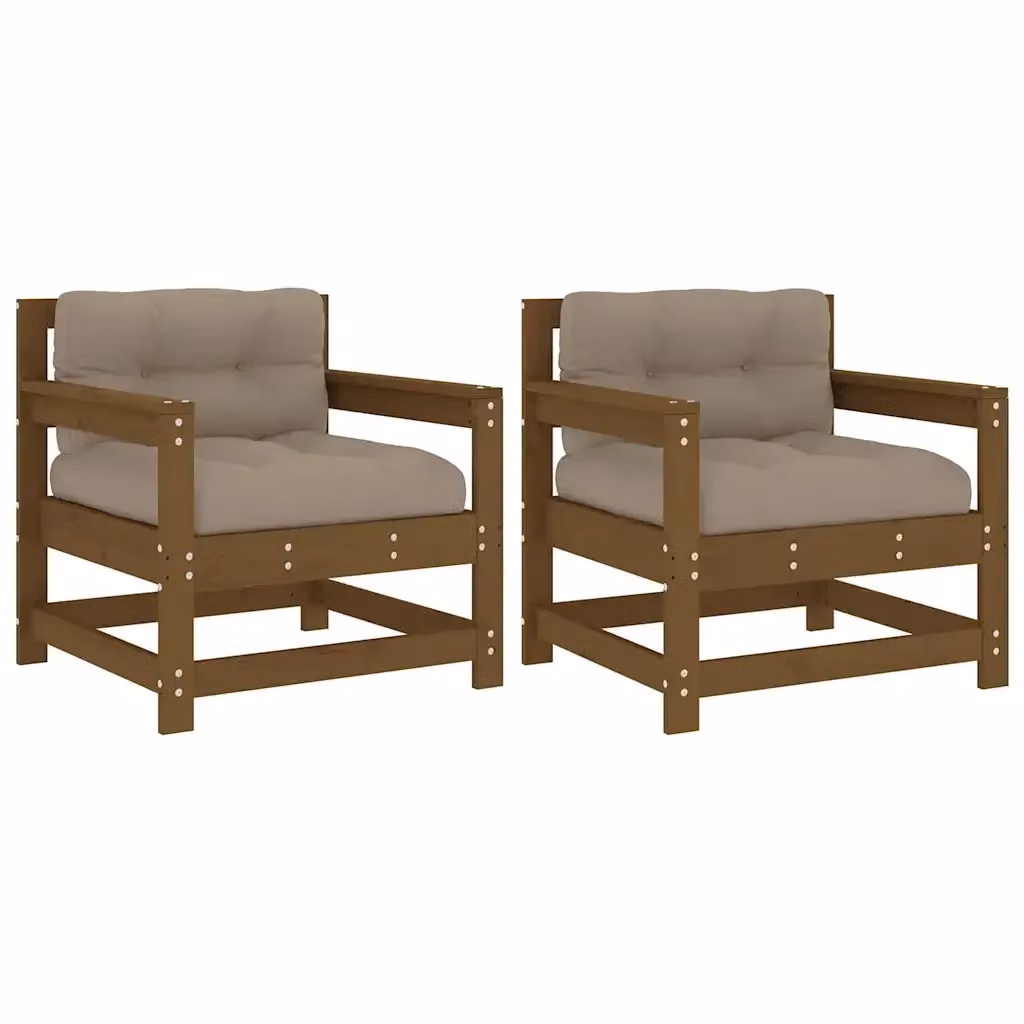 Set di 2 sedie da giardino vidaXL in legno di pino massello marrone con cuscini beige e braccioli – 2