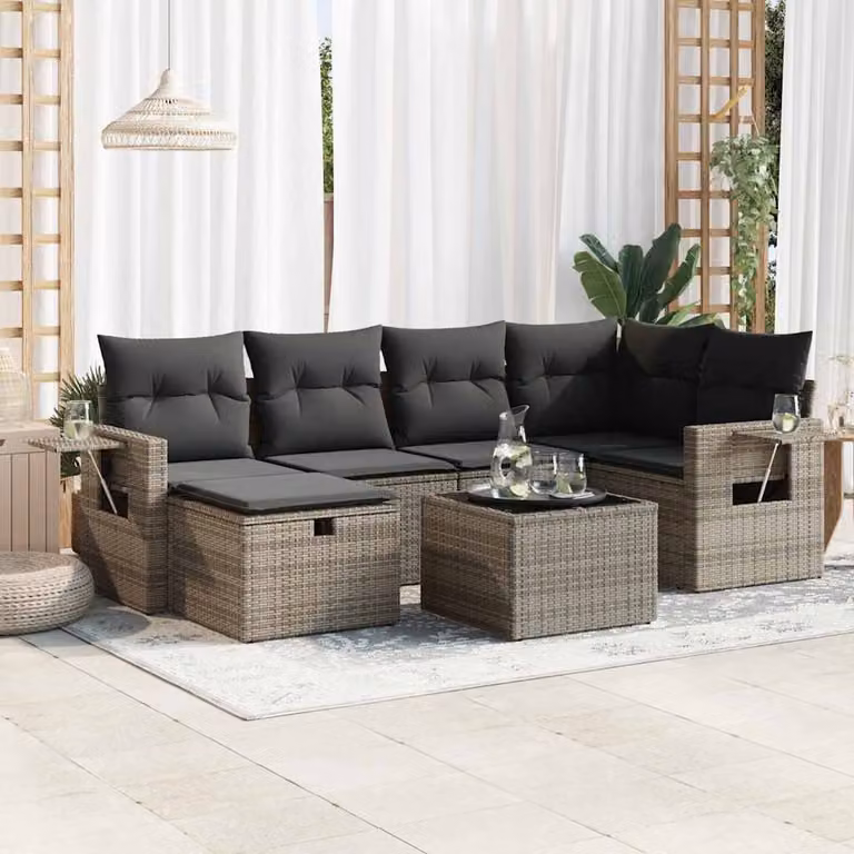 Maison Exclusive - Set da giardino 7 pezzi con cuscini in polyrattan grigio
