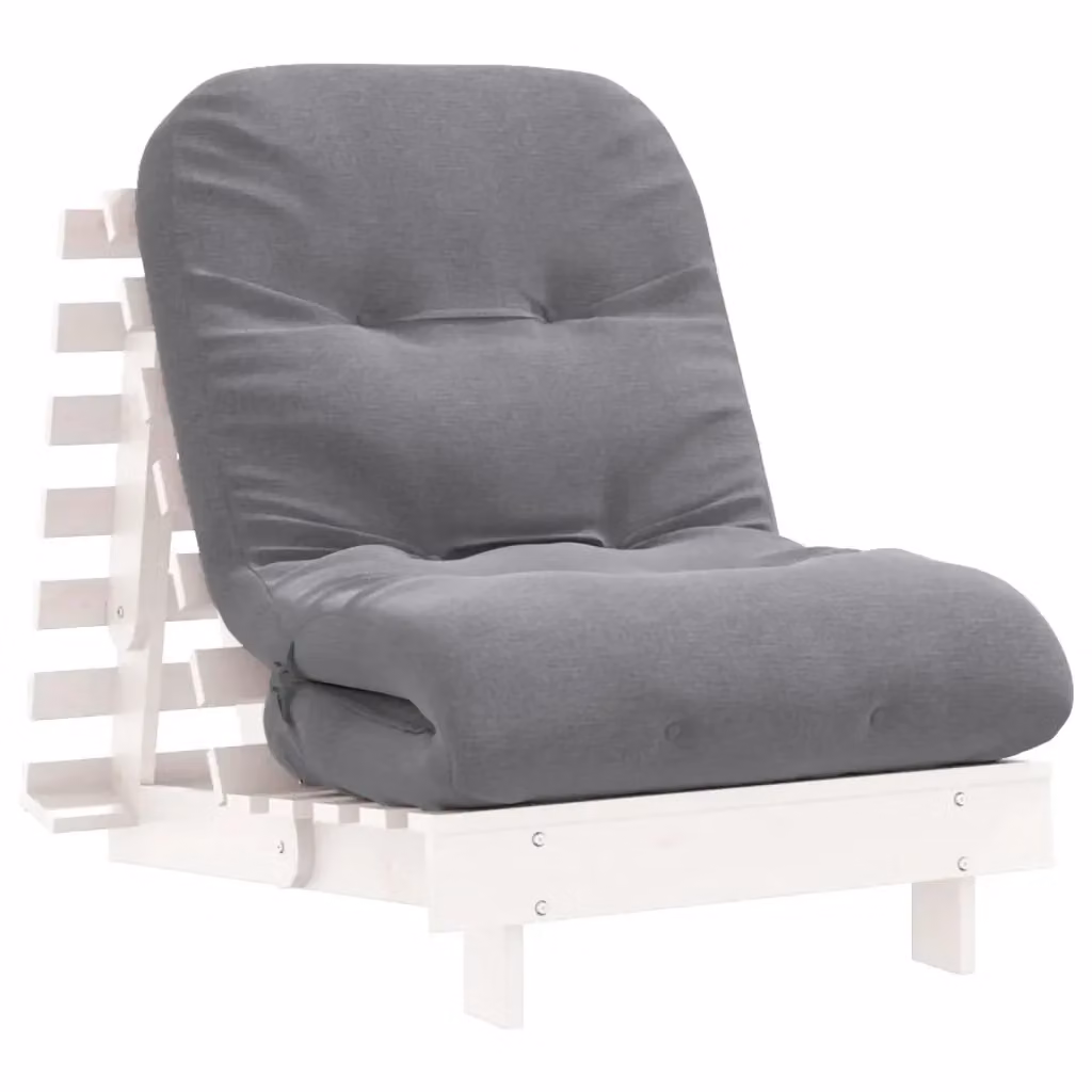 vidaXL Divano Letto Futur in Legno di Pino con Materasso in Schiuma Bianco e Grigio L/P/H: 70 x 206 x 11 cm – 2