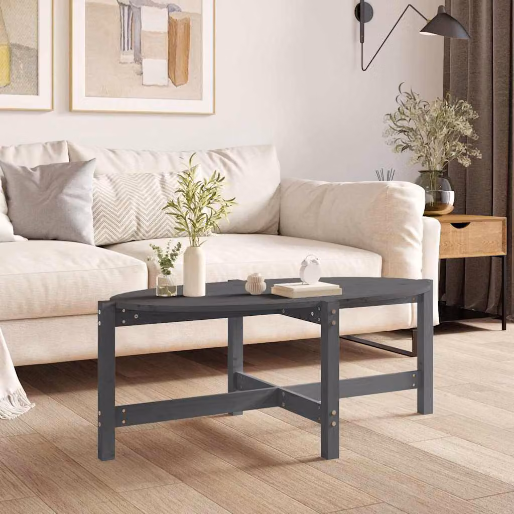 vidaXL Tavolino da Salotto Rettangolare in Legno di Pino Grigio L: 118 cm, P: 63 cm, H: 45 cm