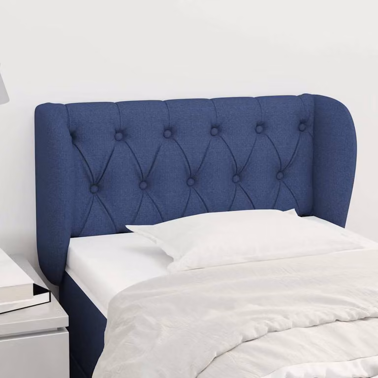 Testiera ad orecchio vidaXL in tessuto blu con struttura in legno L: 83 cm, P: 23 cm, H: 78/88 cm