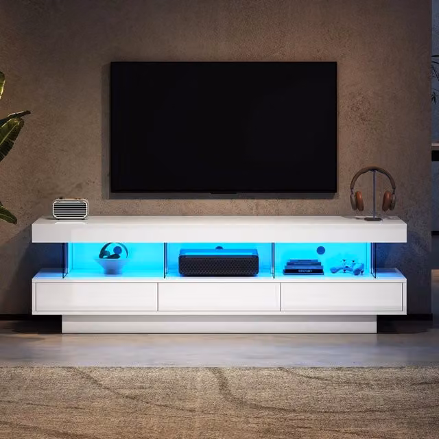 Mobile TV con LED e Vetro ¨C Xylo ¨C Bianco Lucido, 160x38x50,5 cm, per TV 70 Pollici