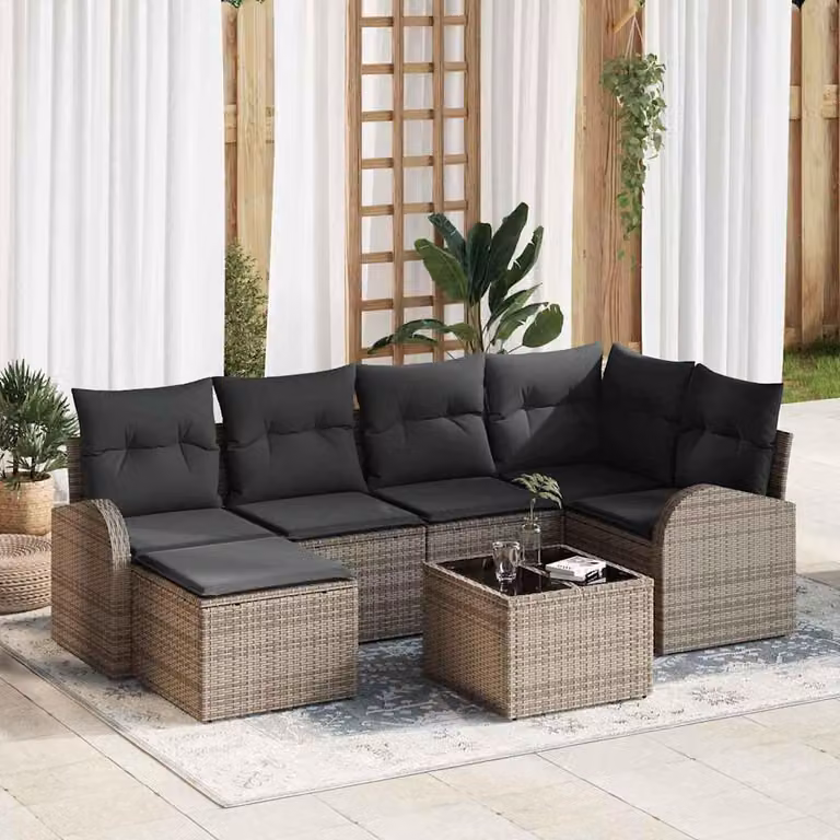 Maison Exclusive - Set di divani con cuscino 7 pcs Grigio polyrattan