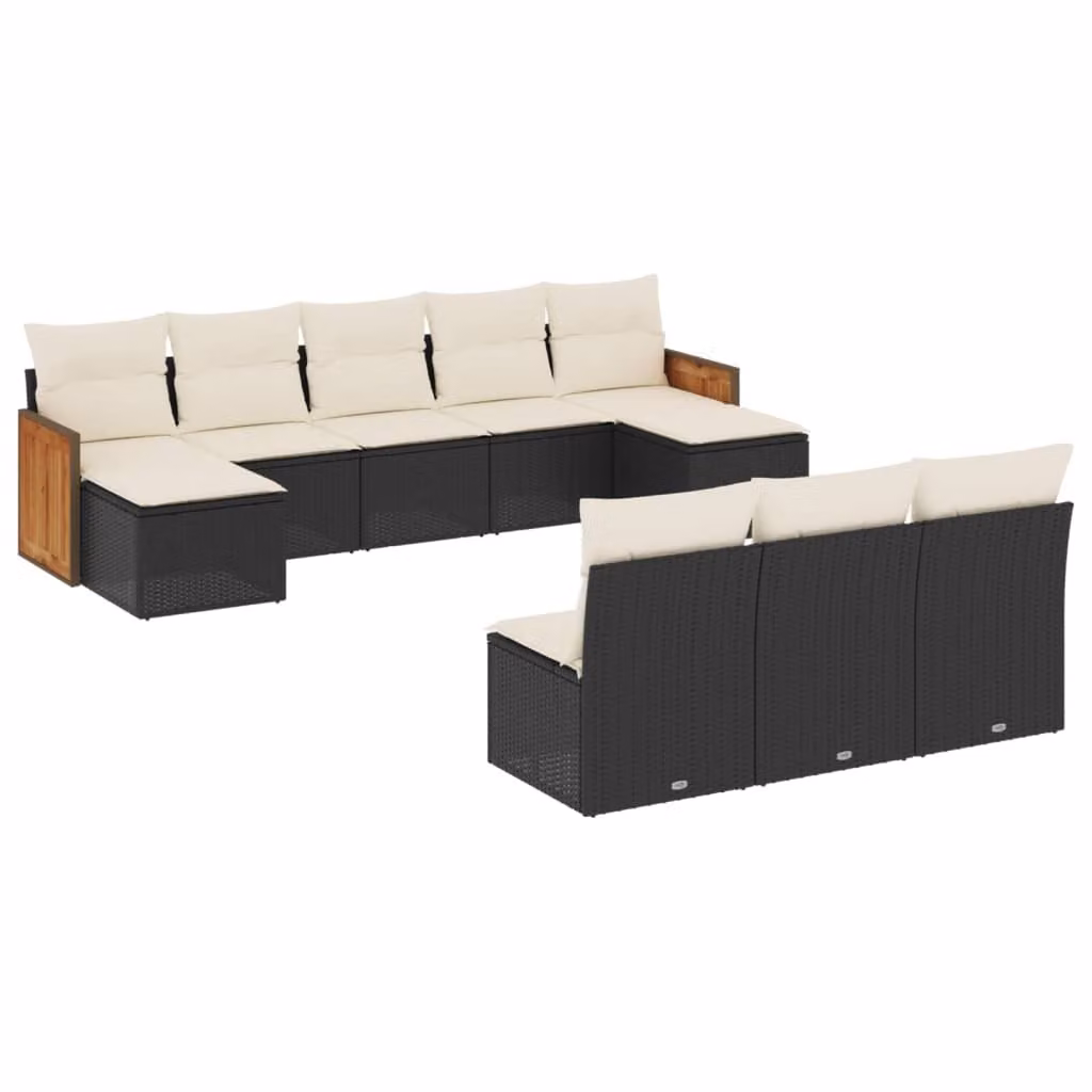 Set Divani da Giardino 10pz con Cuscini in Polyrattan Nero