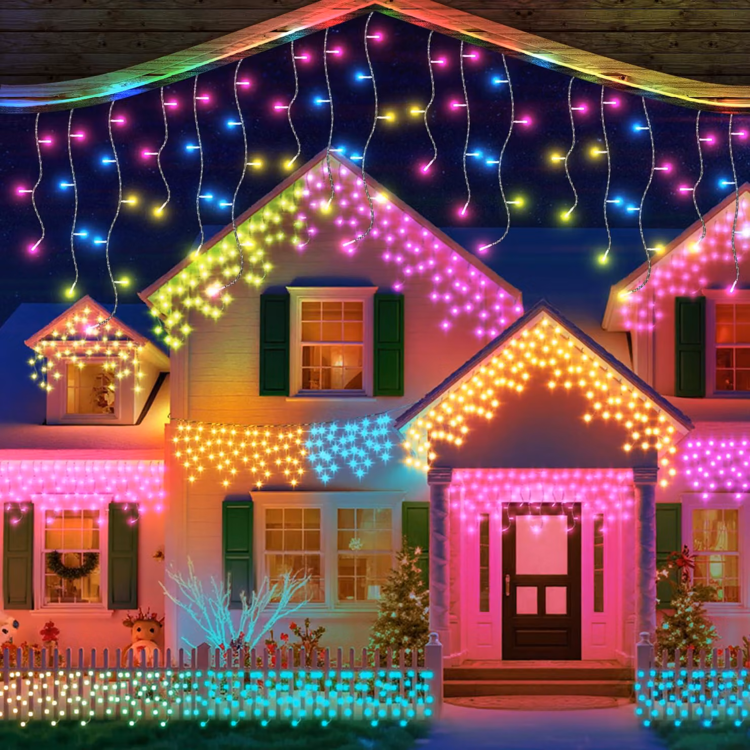Catena luminosa a LED a forma di ghiacciolo, 20 metri, 598 LED RGB, controllo tramite app, grado di protezione IP67, sincronizzazione con la musica