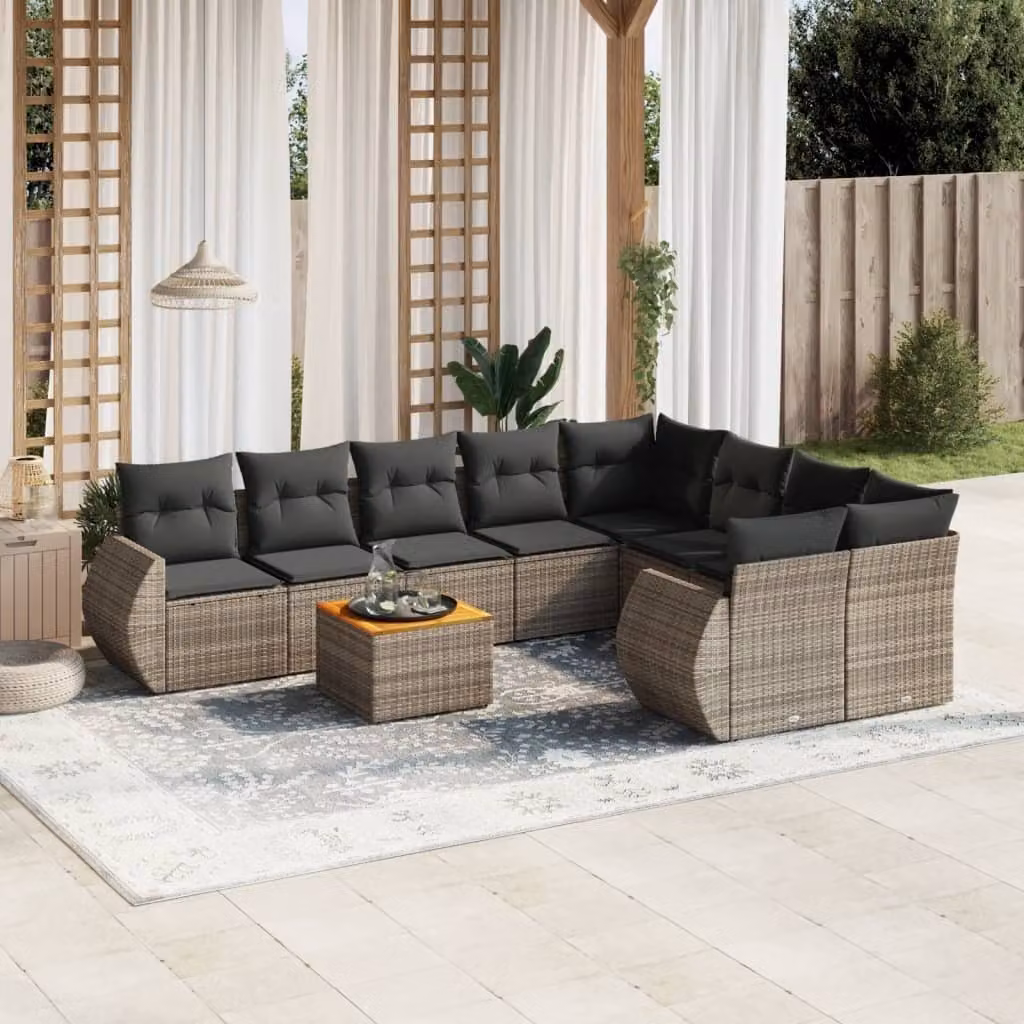 Maison Exclusive - Set Divano da Giardino 9 pz con Cuscini Grigio in Polyrattan