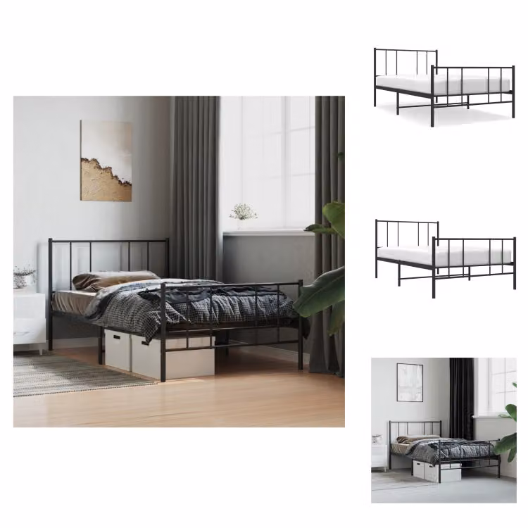 vidaXL Struttura letto con testiera e pediera in metallo nero 100x200 cm - Letti e strutture letto
