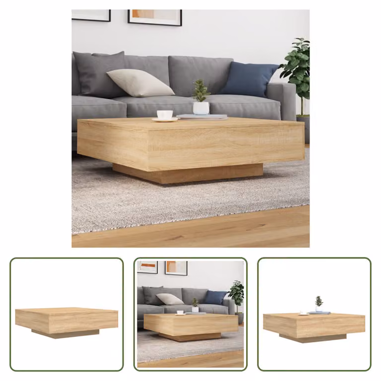 The Living Store tavolino in rovere Sonoma 100x100x31 cm materiale a base di legno