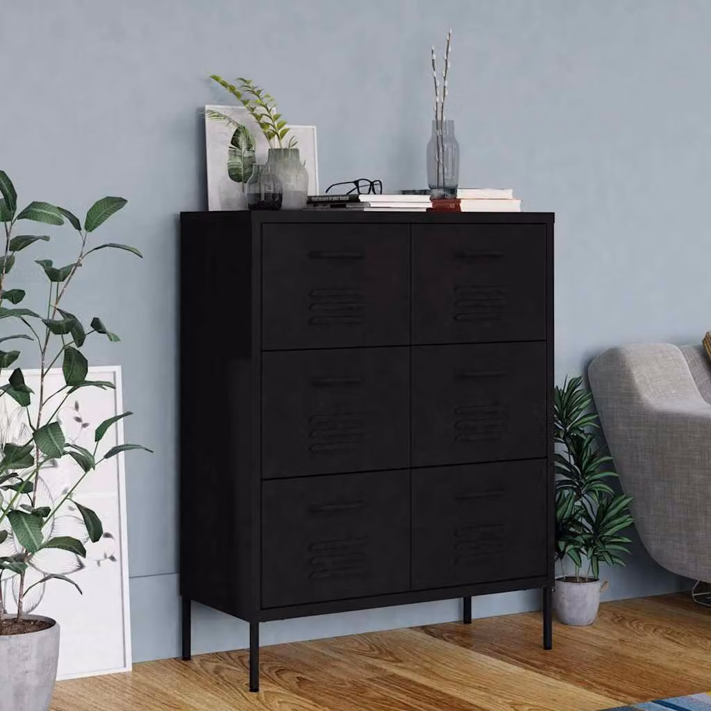 Cassettiera nera vidaXL in metallo per ufficio o casa L: 80 cm, P: 35 cm, H: 101,5 cm – 1