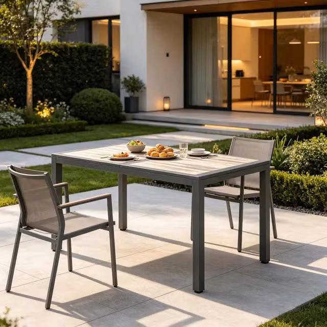 Tavolo da giardino rettangolare estensibile WISHDOR in acciaio verniciato grigio con finitura opaca