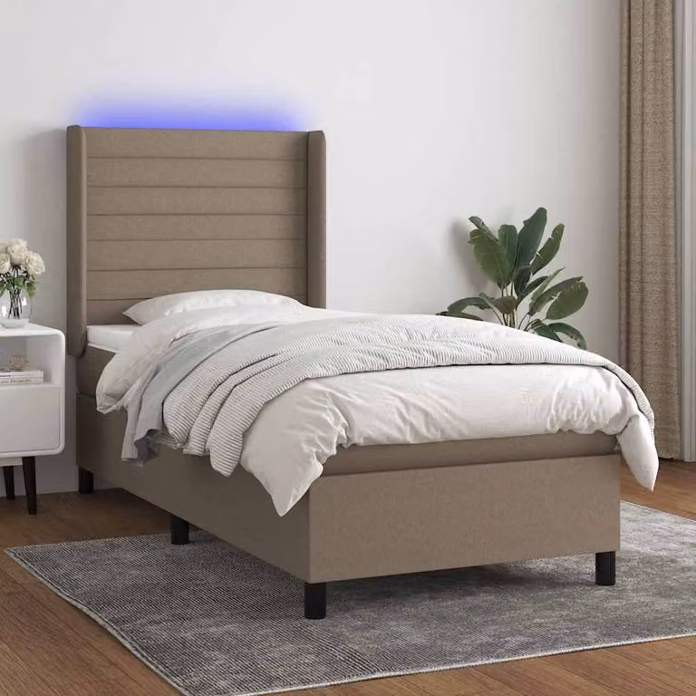 Letto Ibrido con Materasso e Illuminazione LED vidaXL in Tessuto Tortora L/P/H: 90 x 190 cm
