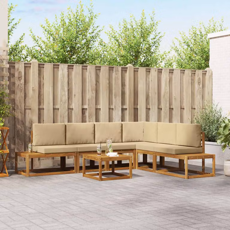 Set di divani da esterno vidaXL in legno di acacia con tavolo da caffè, 7 pezzi, Beige e Marrone