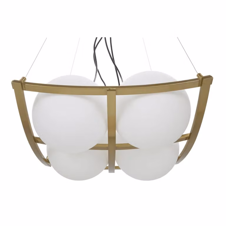 Lampadario a sospensione Japan Square Vikasa Home in metallo dorato e vetro bianco con 3 luci L 45 cm x P 45 cm x H 45 cm