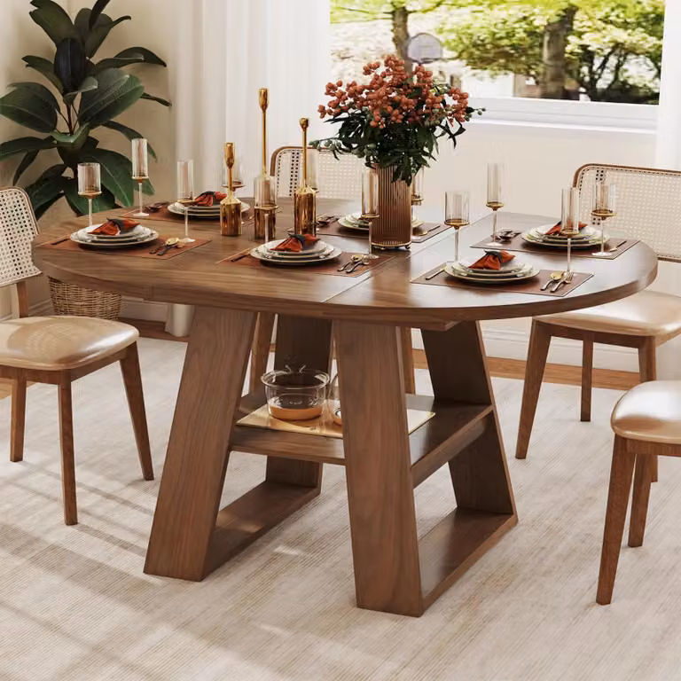STILVORA: Tavolo allungabile con spazio contenitivo e ripiani, tavolo da pranzo 110/150 x 110 cm per 4-6 persone, tavolo rotondo da pranzo con finitura noce