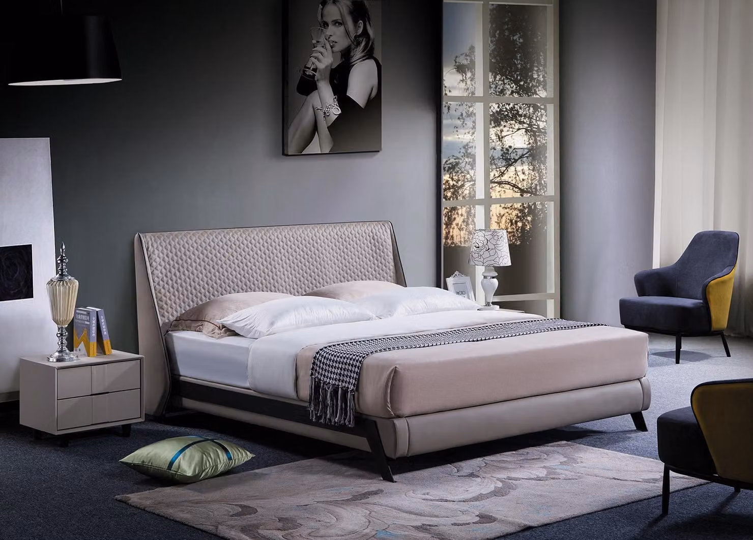 Luxus Schlafzimmer Bett Polster Design 180x200 Doppel Hotel Betten Textil
