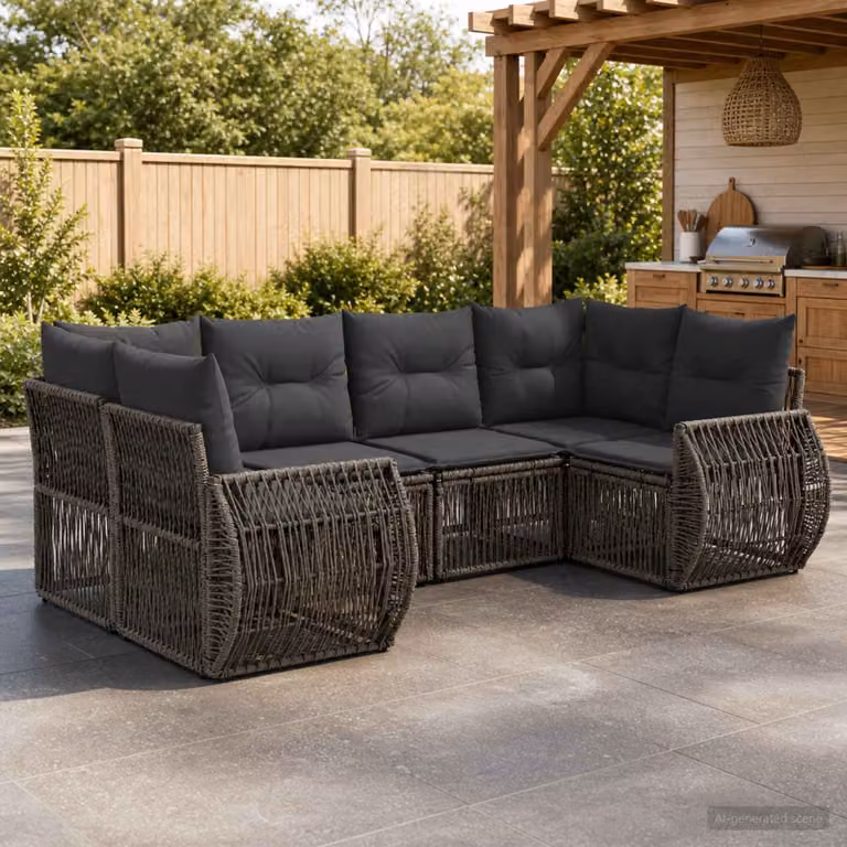 Set Divano da Giardino vidaXL a 6 posti con Forma a U in Colore Antracite e Grigio con Struttura in Acciaio e Cuscini Inclusi