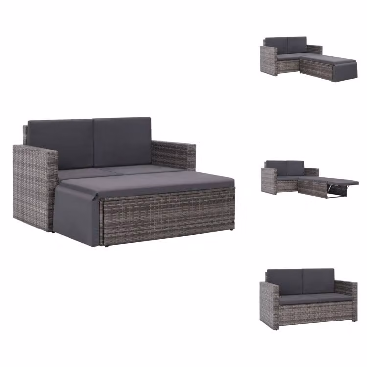 vidaXL set salotto da giardino 2 pezzi con cuscini in poly rattan grigio - Set di mobili da giardino