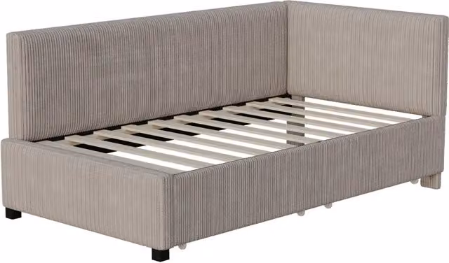 Letto imbottito multifunzione 90x200 cm con 2 ampi cassetti portaoggetti e rete a doghe, rivestimento in velluto grigio