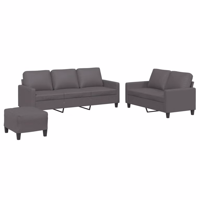 Set di Divani 3 pz con Cuscini Grigio in Pelle finta