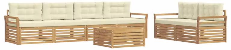 Set di divani da esterno, 7 pezzi, bianco e crema