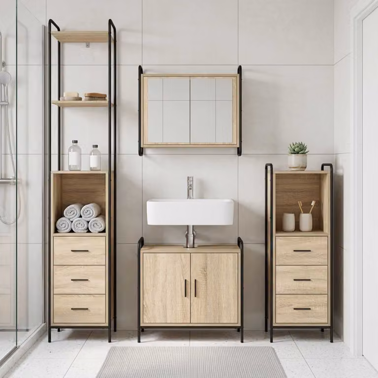 vidaXL Set di Armadi da Bagno 3 pz Rovere Sonoma 40 x 36 x 200,5 cm