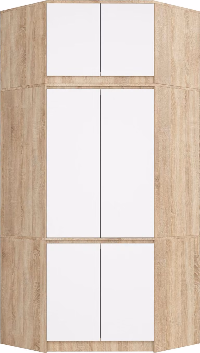 BDW Armadio angolare per camera da letto con estensione, 6 ante, rovere Sonoma / bianco
