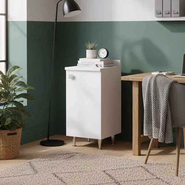 Mobiletto Multiuso The White Stone Bianco con Ante a Battente e Ripiani Interni in MDF e Metallo, L/P/H: 83.5 x 40.0 x 50.0 cm