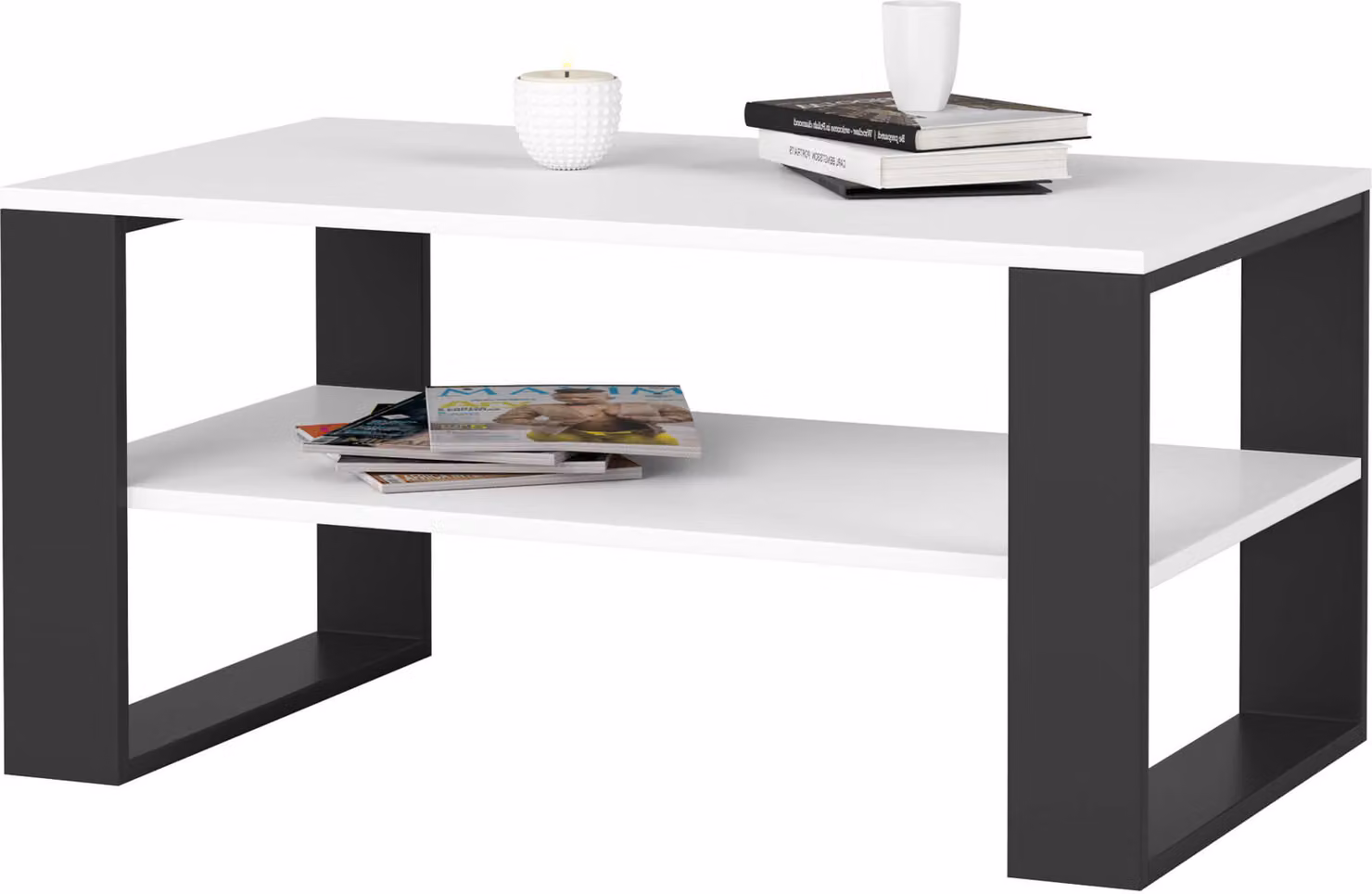 Akord Tavolino Da Salotto Alex Bianco/Nero 92X53X45 Cm