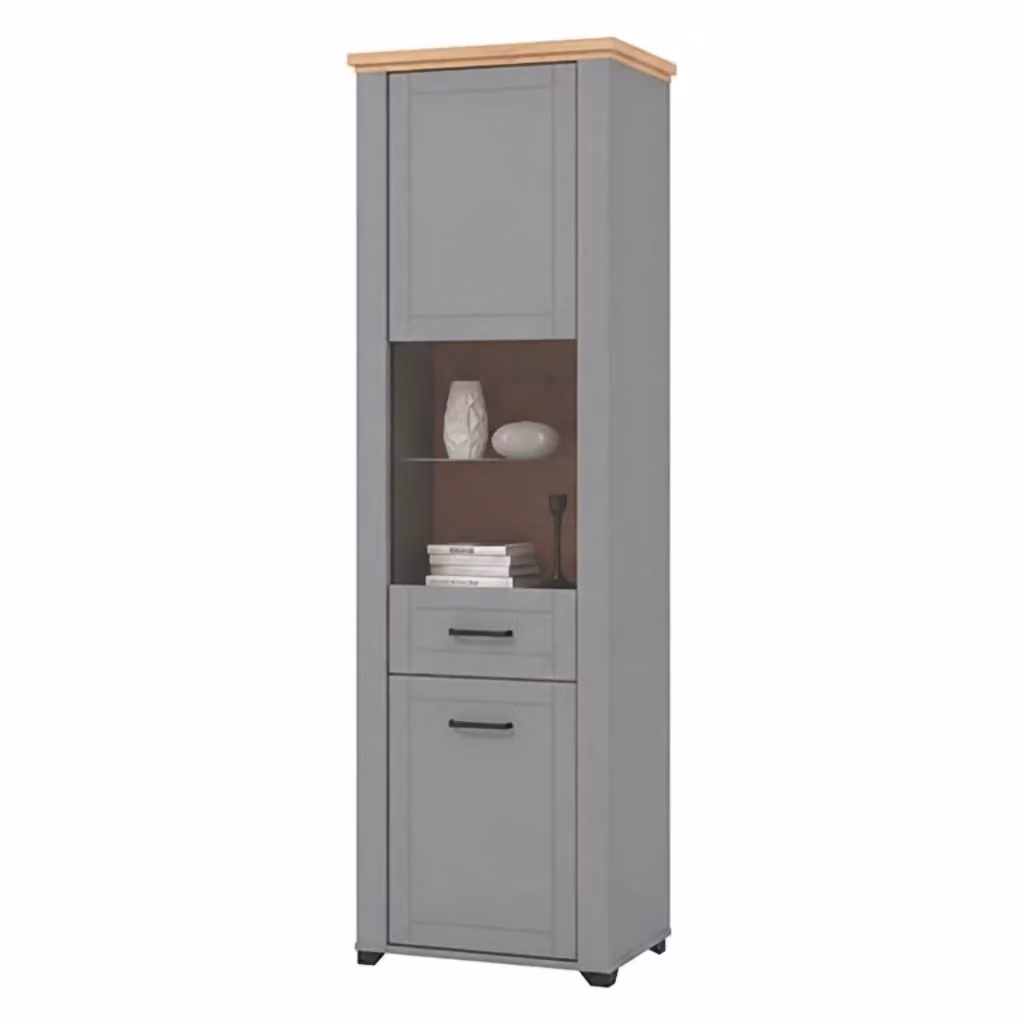 Mobile Espositore Vetrina Piscinas DMORA con Ante in Vetro e 4 Ripiani, Grigio, L: 60.5 cm, P: 41 cm, H: 194.5 cm – 2