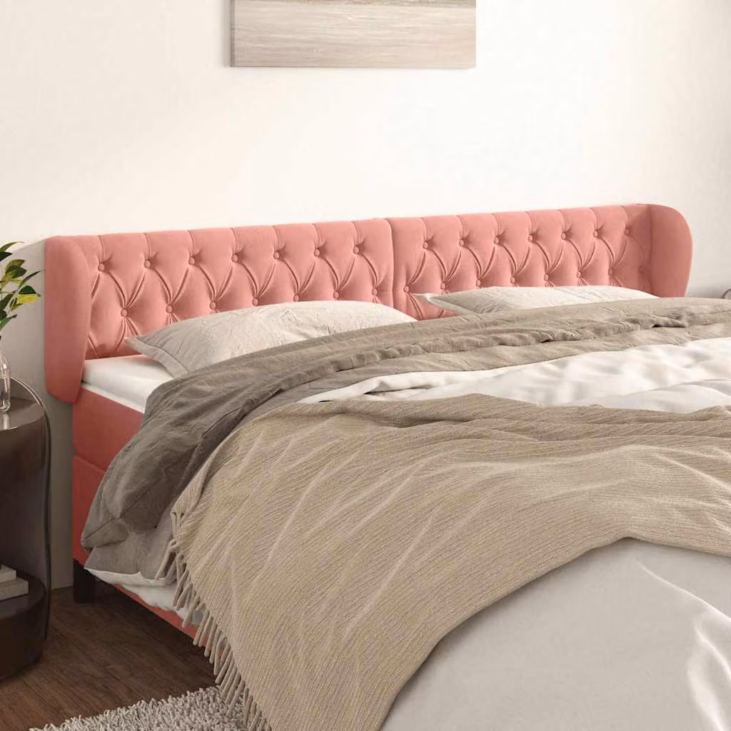 Testiera ad orecchio vidaXL in velluto rosa, L: 183 cm, P: 23 cm, H: 78-88 cm