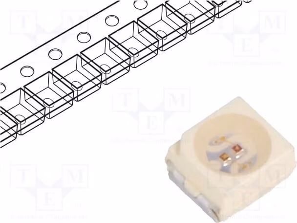 2 LED rossi e verdi, tipo 3528, PLCC3, dimensioni 3,5x2,8x1,75 mm, tecnologia SMD, angolo di visione 120°, tensione di funzionamento 2÷3/2,2÷3V, modello VLMV3100-GS08, per applicazioni LED