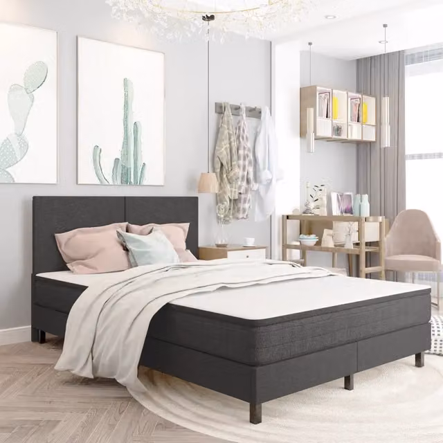 Testiera per letto moderna in tessuto grigio con struttura in MDF L: 181 cm, H: 116 cm, P: 3,8 cm