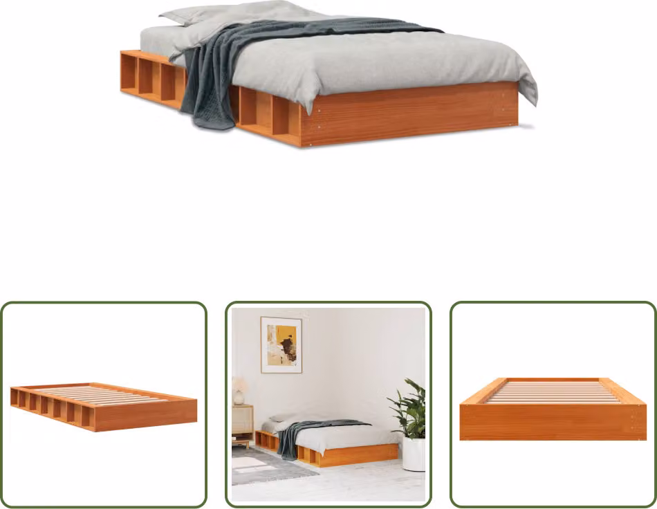 The Living Store letto in legno massiccio cera marrone 100x200 cm pino