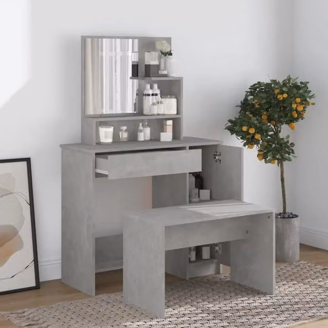 Set Tavolo da Toeletta vidaXL Grigio, L: 86,5 cm, P: 35 cm, H: 136 cm