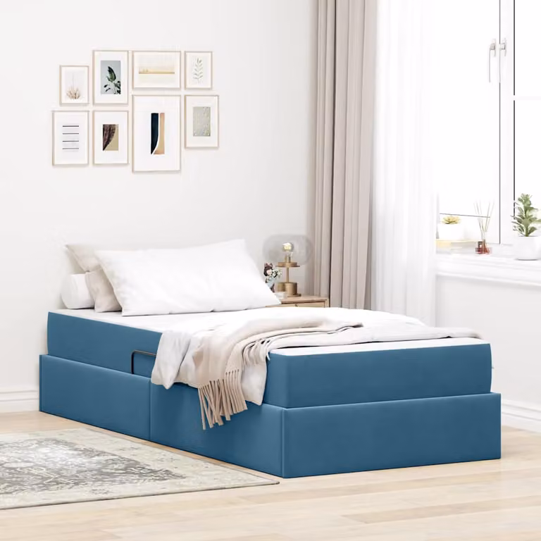 Letto con contenitore e materasso ibrido vidaXL in velluto blu, L/P/H: 100 x 200 x 43.5 cm
