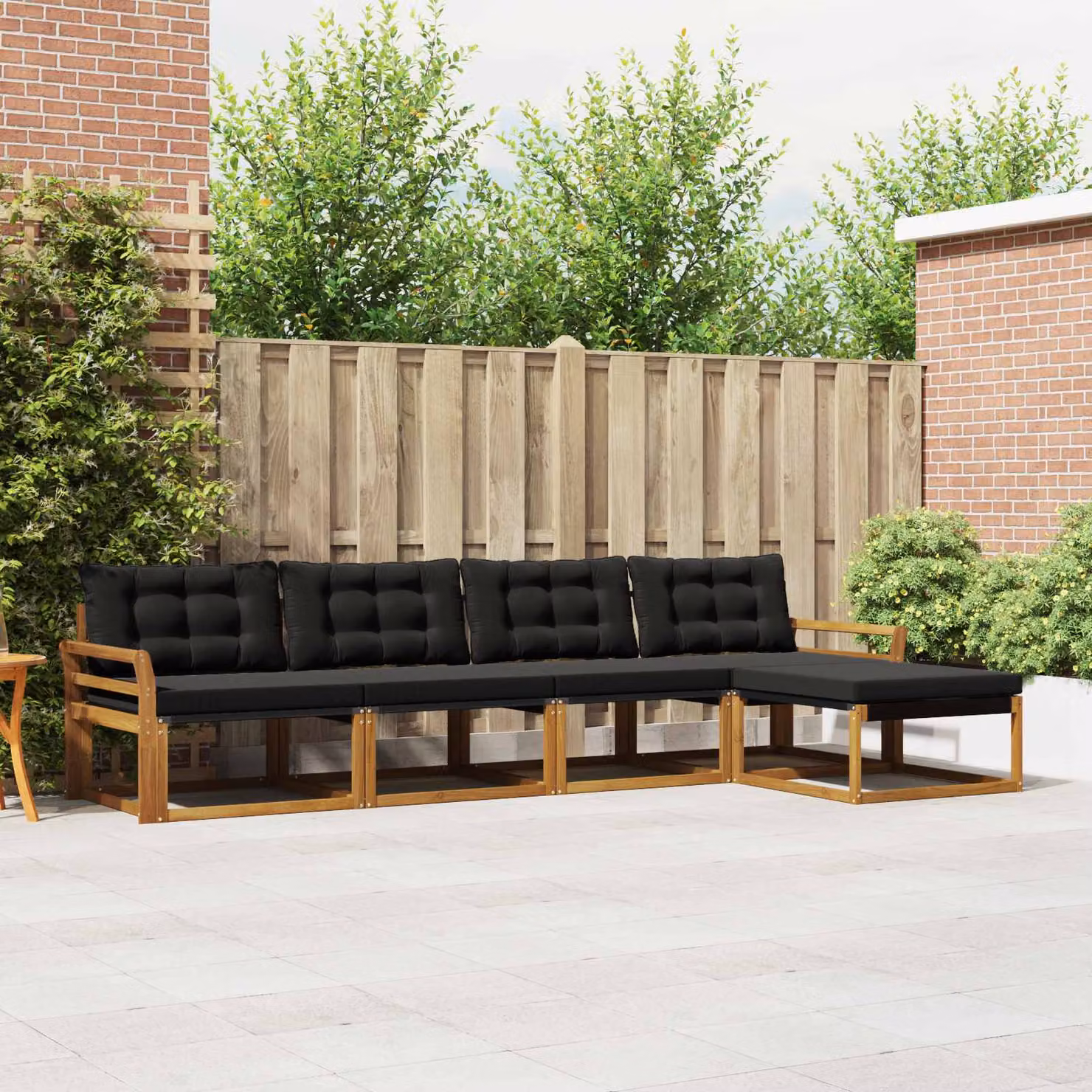vidaXL Set di divani da esterno 5 pezzi in legno di acacia e textilene, colore marrone e nero