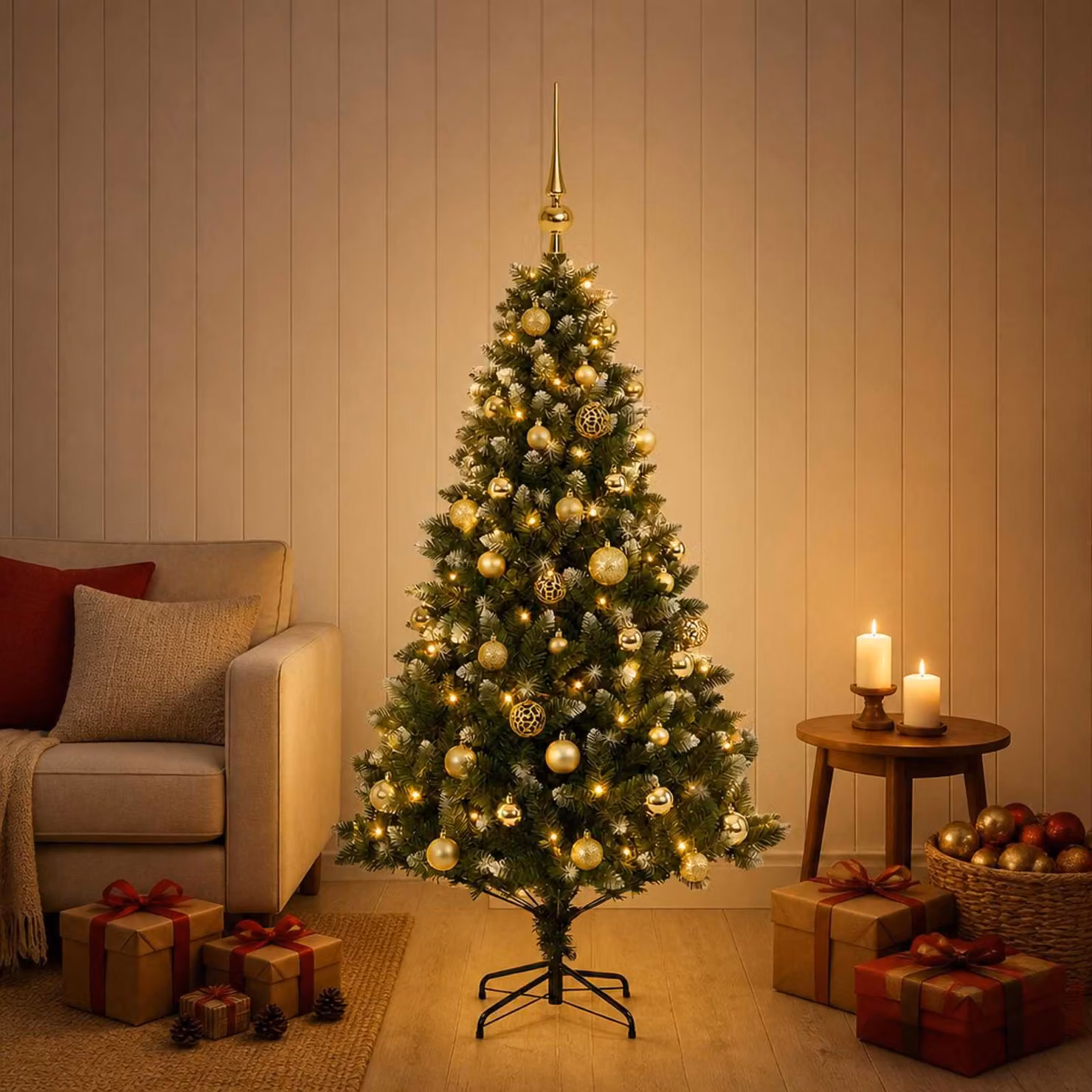 vidaXL Albero di Natale Artificiale con Palline 120 cm 150 LED